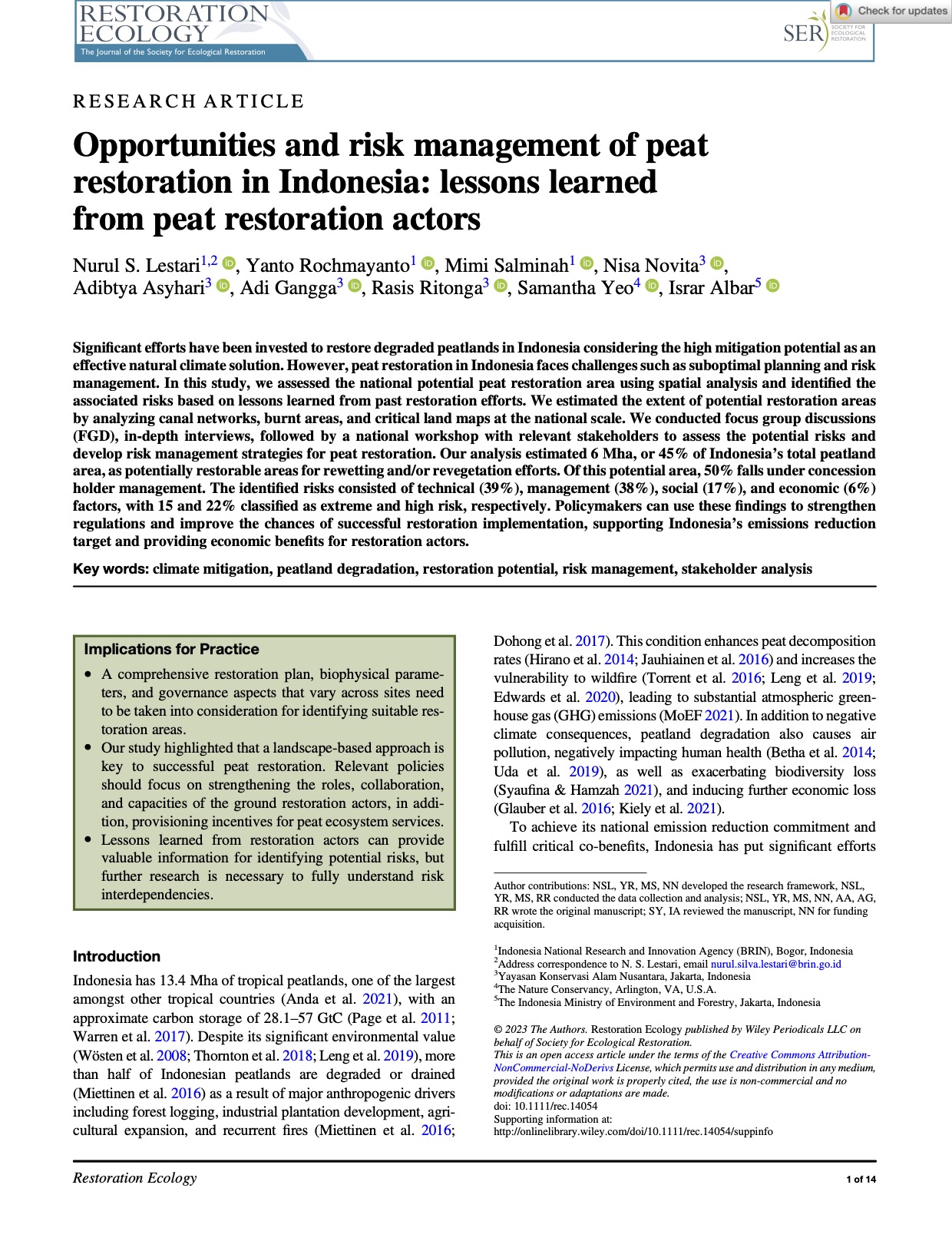 The extreme and high risks of peat restoration
failure are dominated by technical and management aspects.